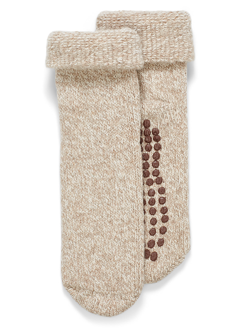 Miiyu Cream Beige Cuffed sock slippers for women