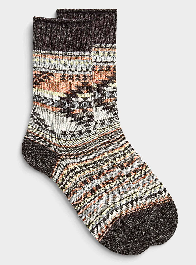 Le 31 Patterned Brown Nordic knit sock for men
