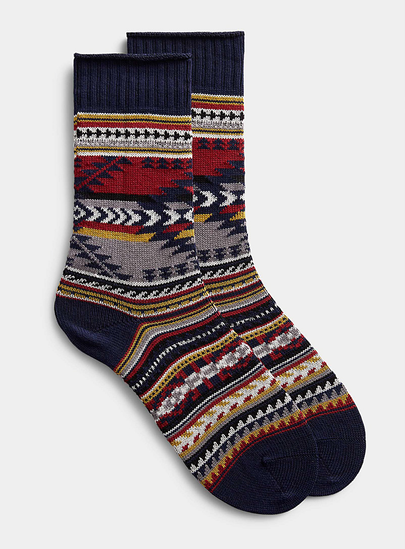 Le 31 Patterned Blue Nordic knit sock for men