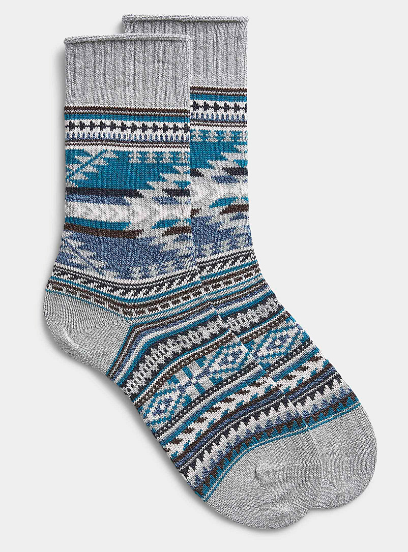 Le 31 Patterned Grey Nordic knit sock for men
