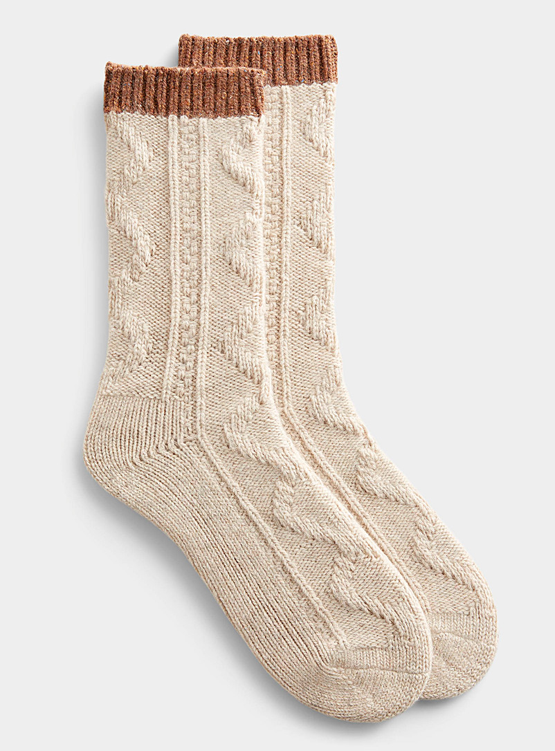 Le 31 Cream Beige Cable-knit wool sock for men