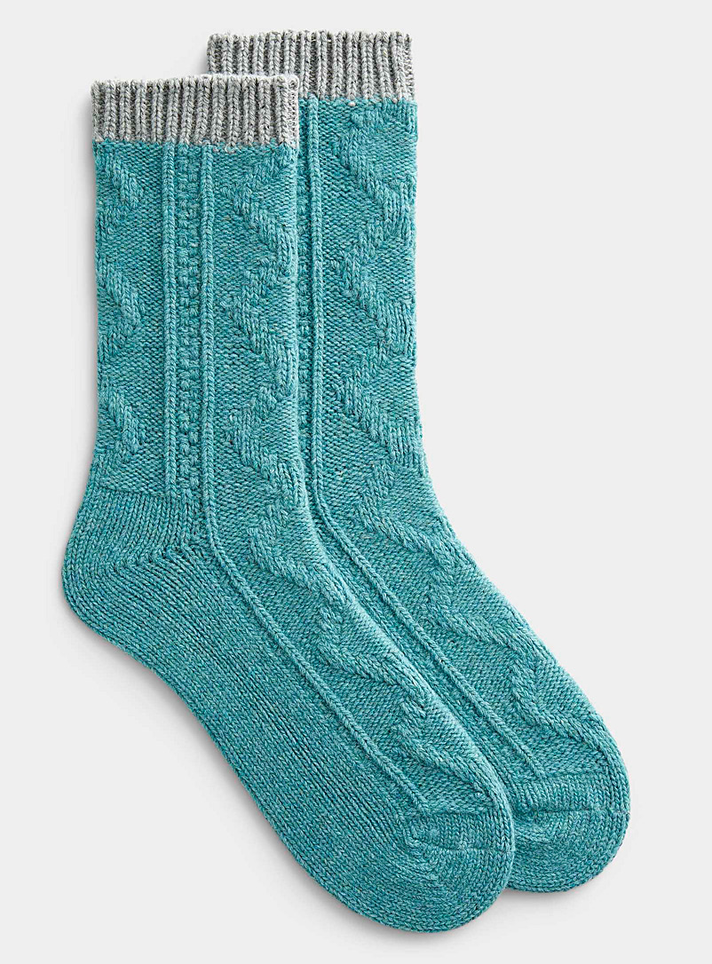 Le 31: La chaussette de laine tricot câbles Sarcelle-turquoise-aqua pour homme