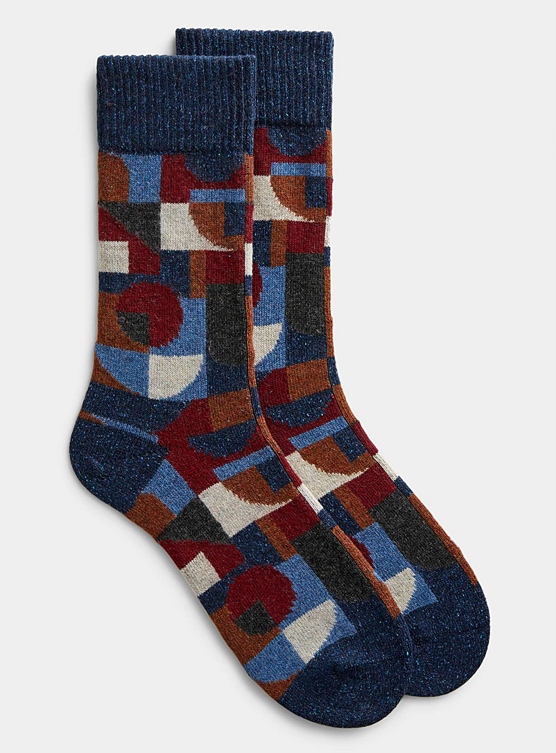 Le 31 Patterned Blue Abstract geometry sock for men