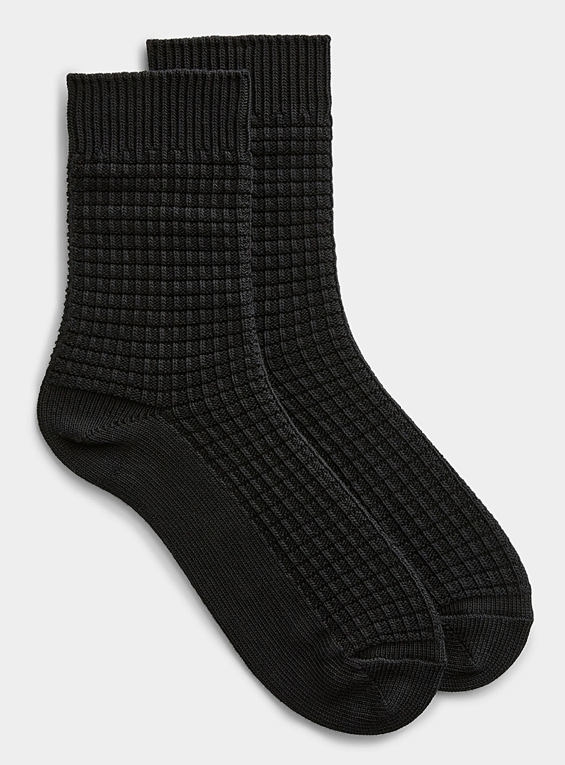 Le 31 Black Monochrome waffled socks for men
