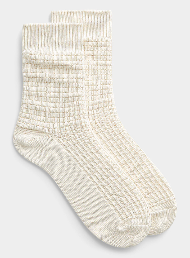 Le 31 Cream Beige Monochrome waffled socks for men