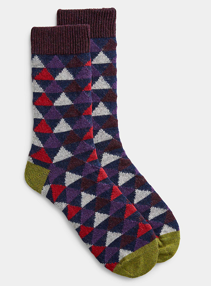 Le 31 Patterned Blue Triangle mosaic wool sock for men