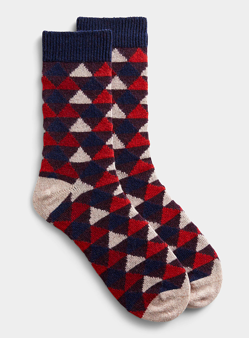 Le 31 Patterned Red Triangle mosaic wool socks for men