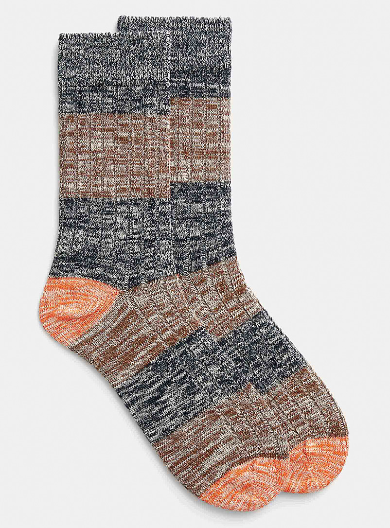 Le 31 Patterned Black Heathered-block sock for men