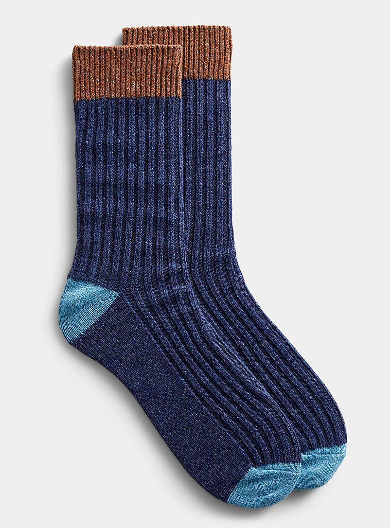 Le 31 Assorted Blue Folk-knit wool sock for men