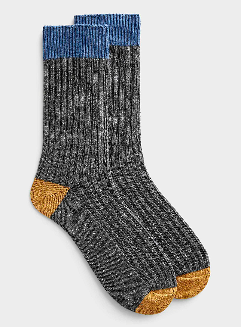 Le 31 Patterned Grey Folk-knit wool sock for men