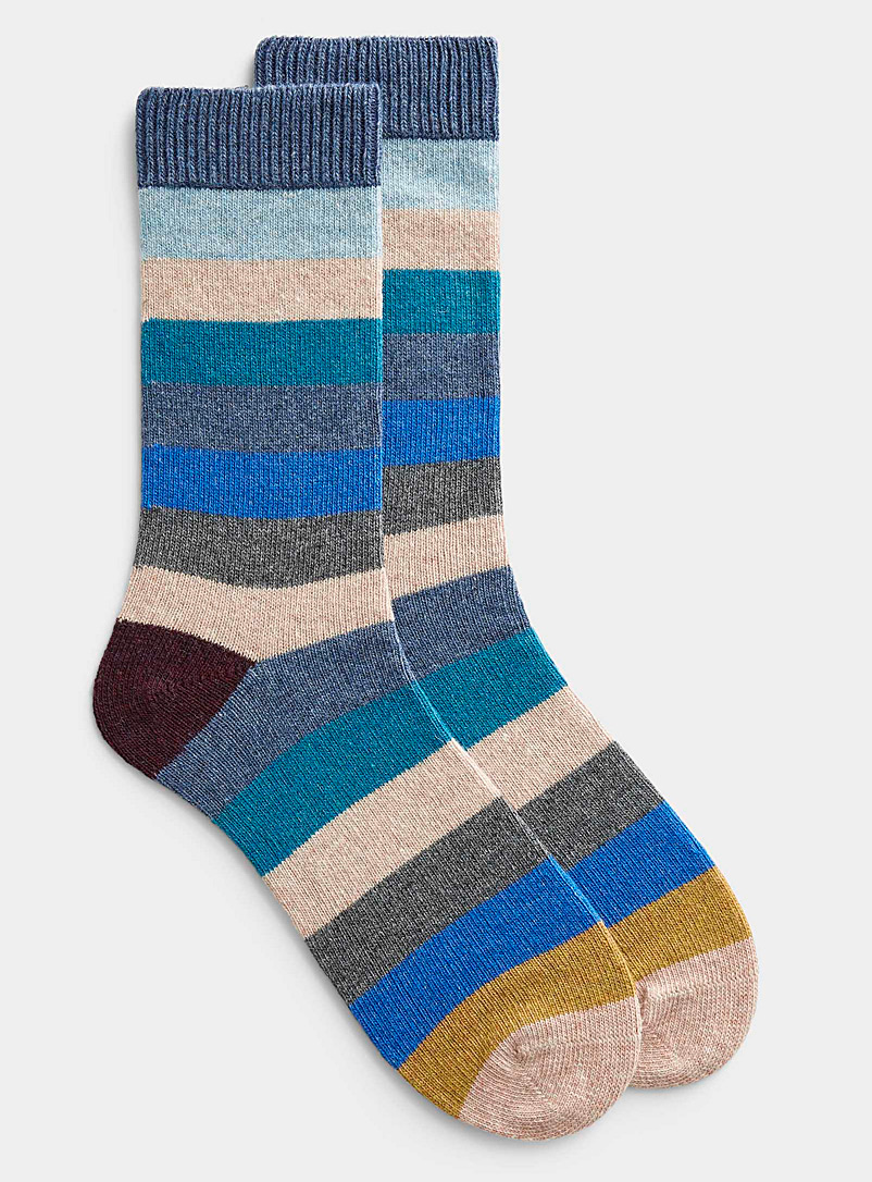 Le 31 Patterned Blue Striped wool sock for men