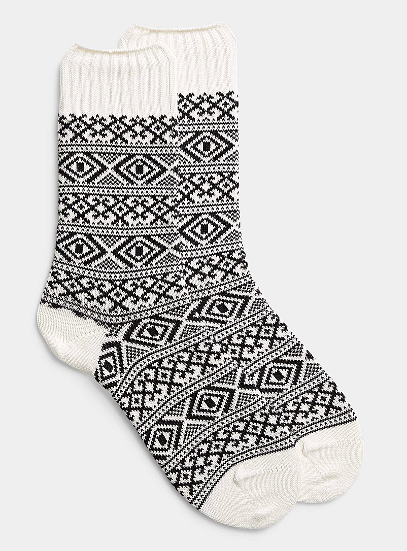 Le 31 Black and White Fair Isle natural tone sock for men