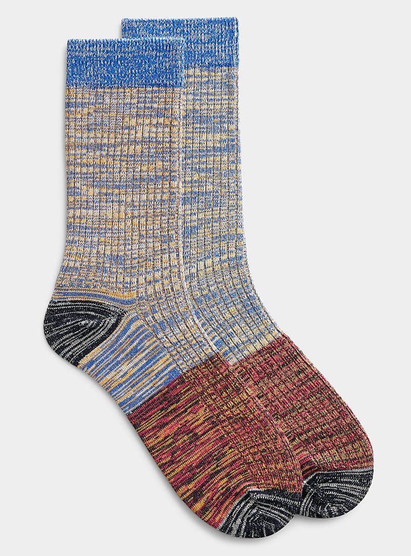Le 31 Patterned Blue Space-dye block sock for men