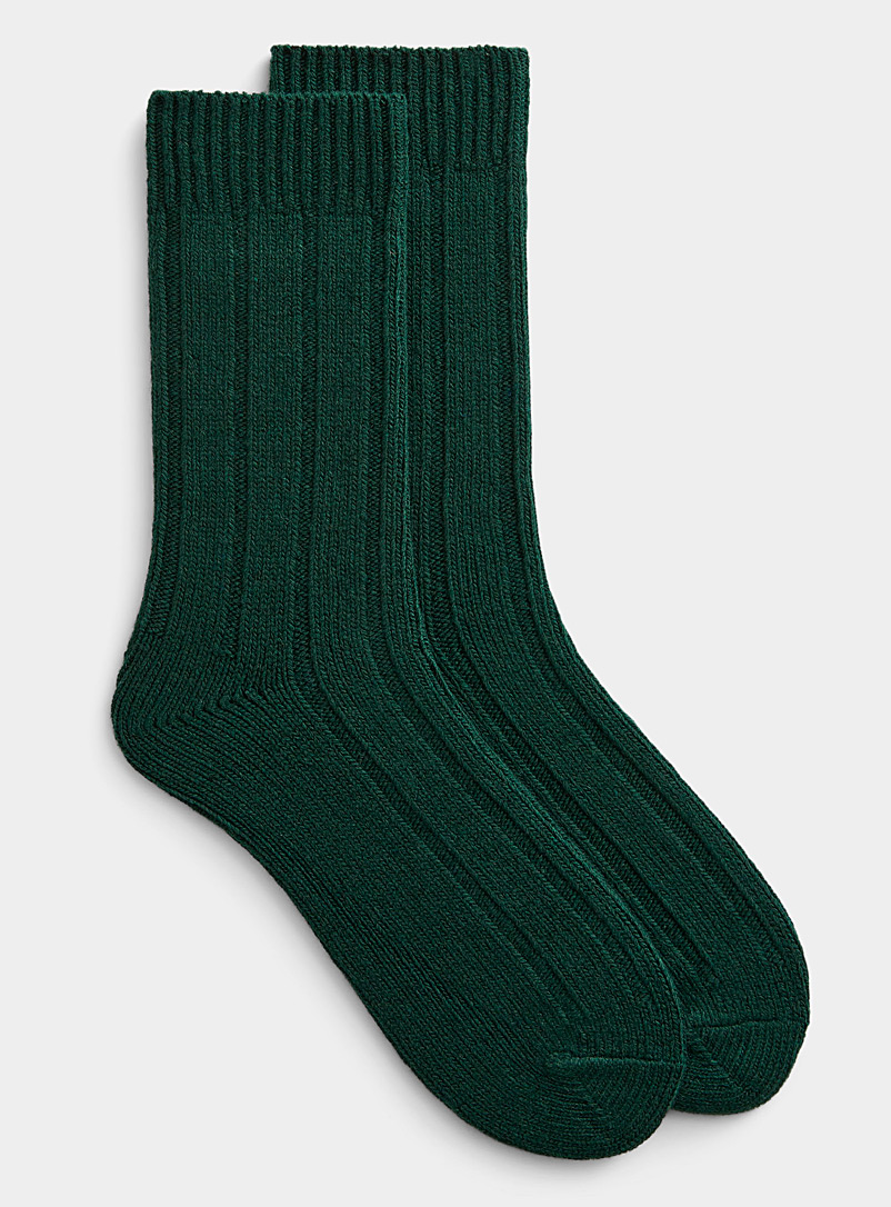 Le 31: La chaussette tricot recyclé unie Vert foncé-mousse-olive pour homme