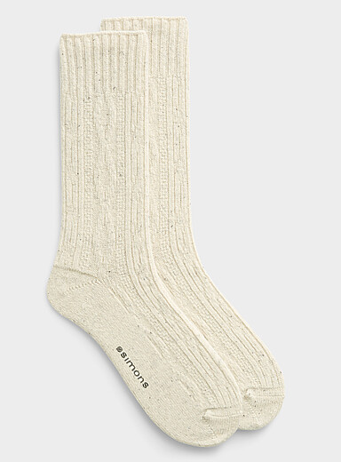 La chaussette c&acirc;bles laine cr&egrave;me