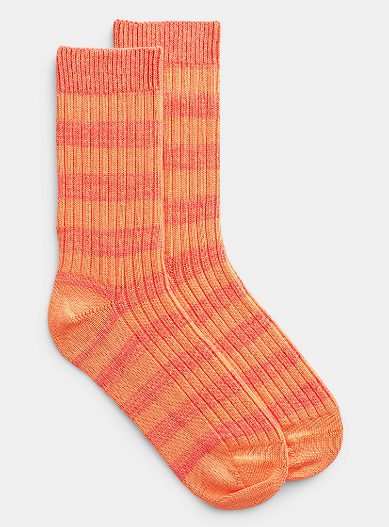 Simons: La chaussette tricot rayures monochromes Orange pour femme