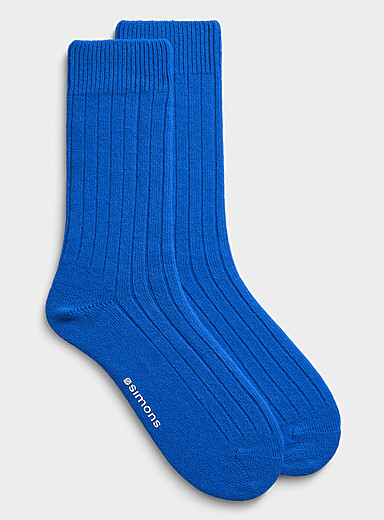Wide-ribbed wool-blend socks