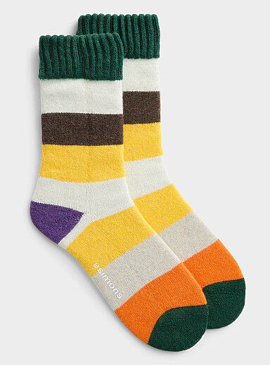 La chaussette laine m&eacute;lang&eacute;e rayures color&eacute;es  <b>Collection exclusive du Portugal</b>