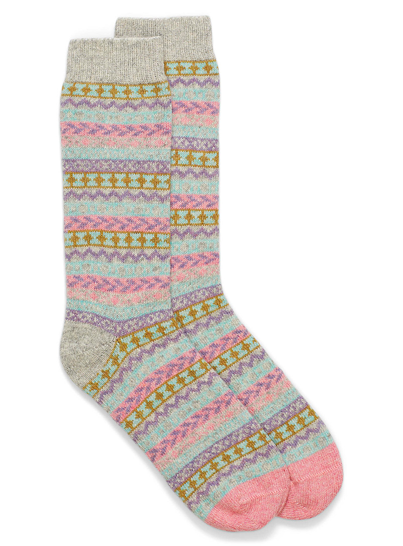 Simons Patterned Blue Colourful jacquard knit socks for women