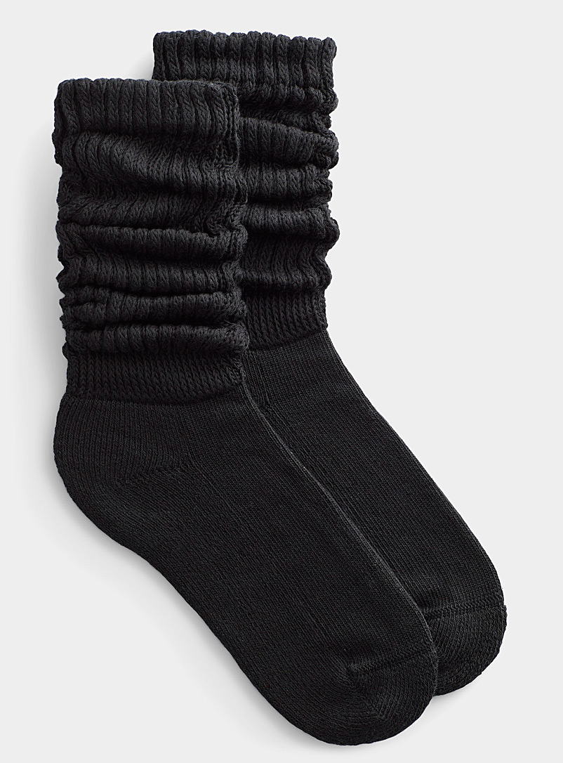 Simons Black Ribbed slouchy socks for women
