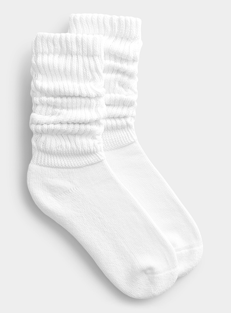 Simons White Ribbed slouch socks for women