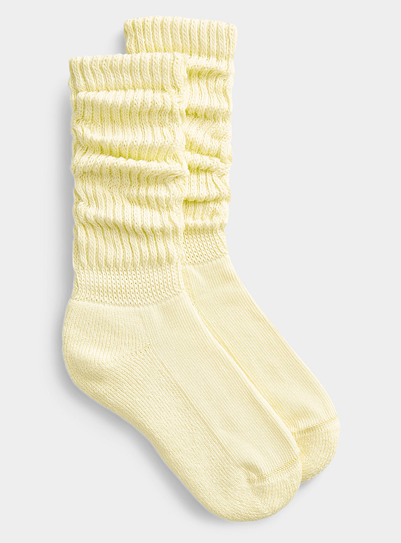 Simons Light Yellow Ribbed slouch socks for women