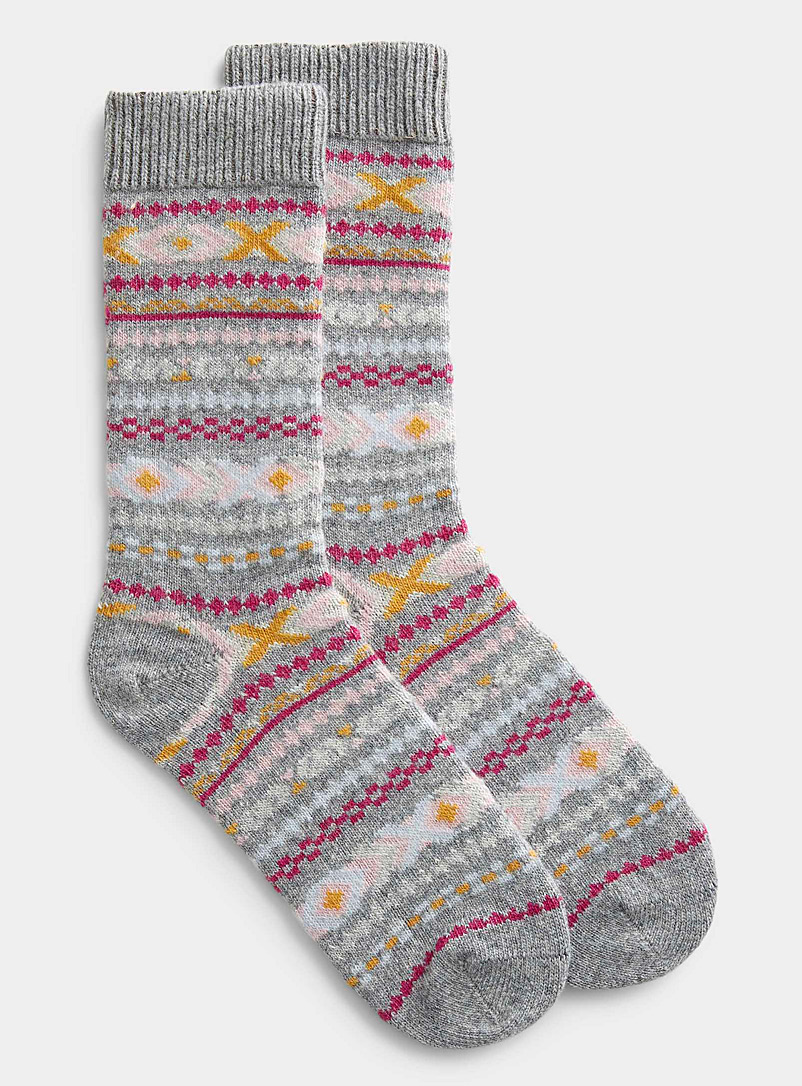 Simons Grey Fair Isle brightly coloured socks for women