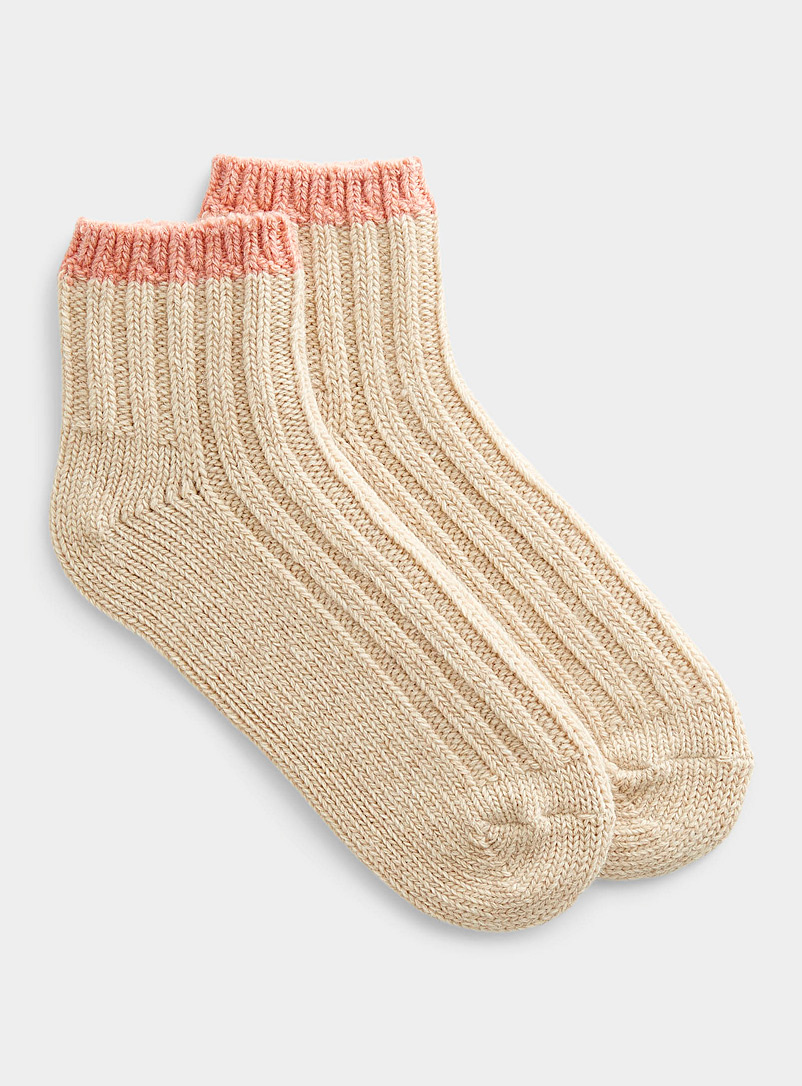 Simons Light Brown Contrast-trim ribbed socks for women