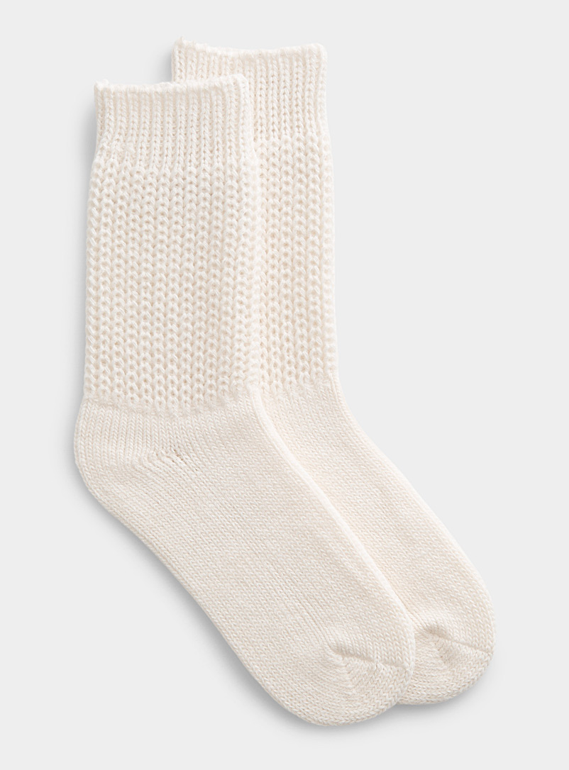 Simons Ivory White Rib-knit socks for women