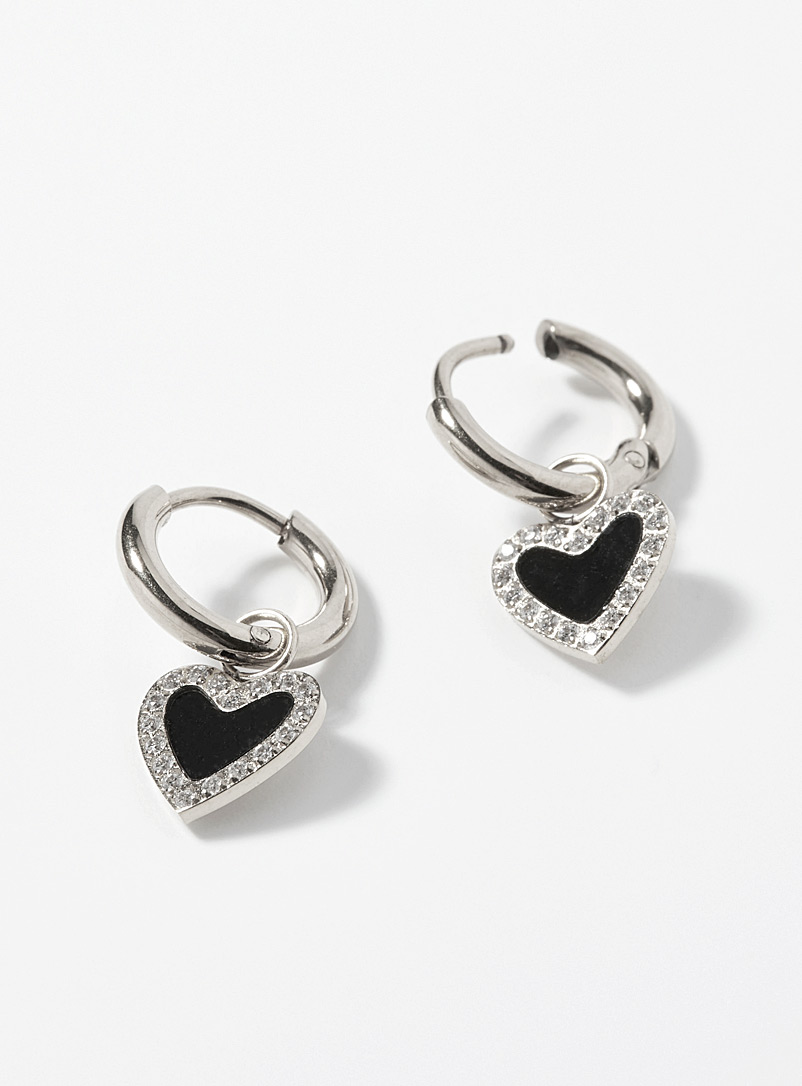 Zag Bijoux Silver Silvery black-heart earrings for women