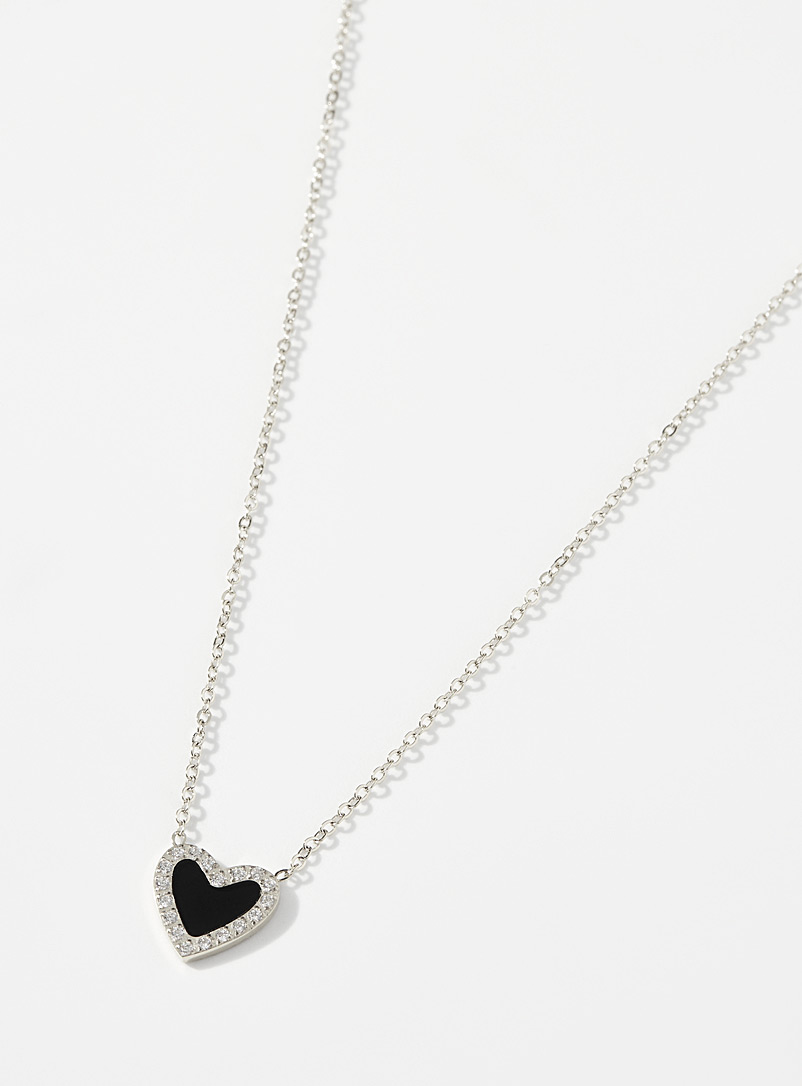 Zag Bijoux Silver Black heart silver chain for women