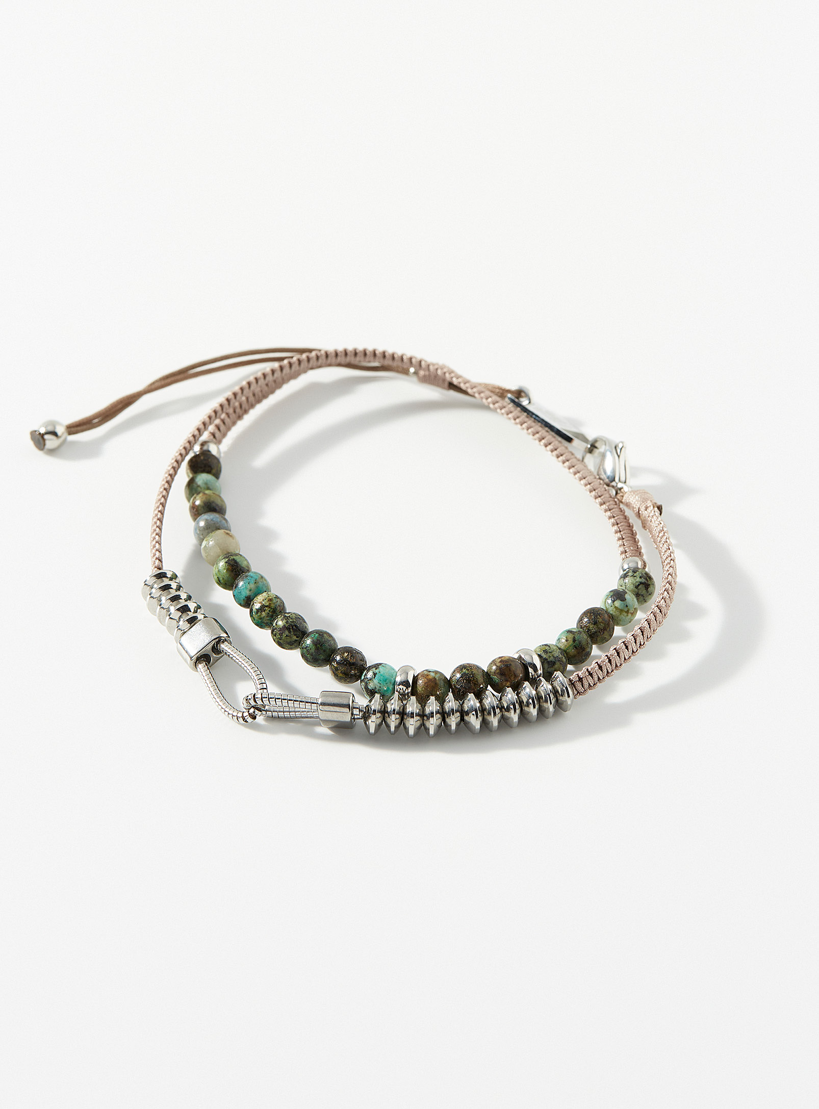 Zag Bijoux Stone And Stainless-steel Double-wrap Bracelet In Gray