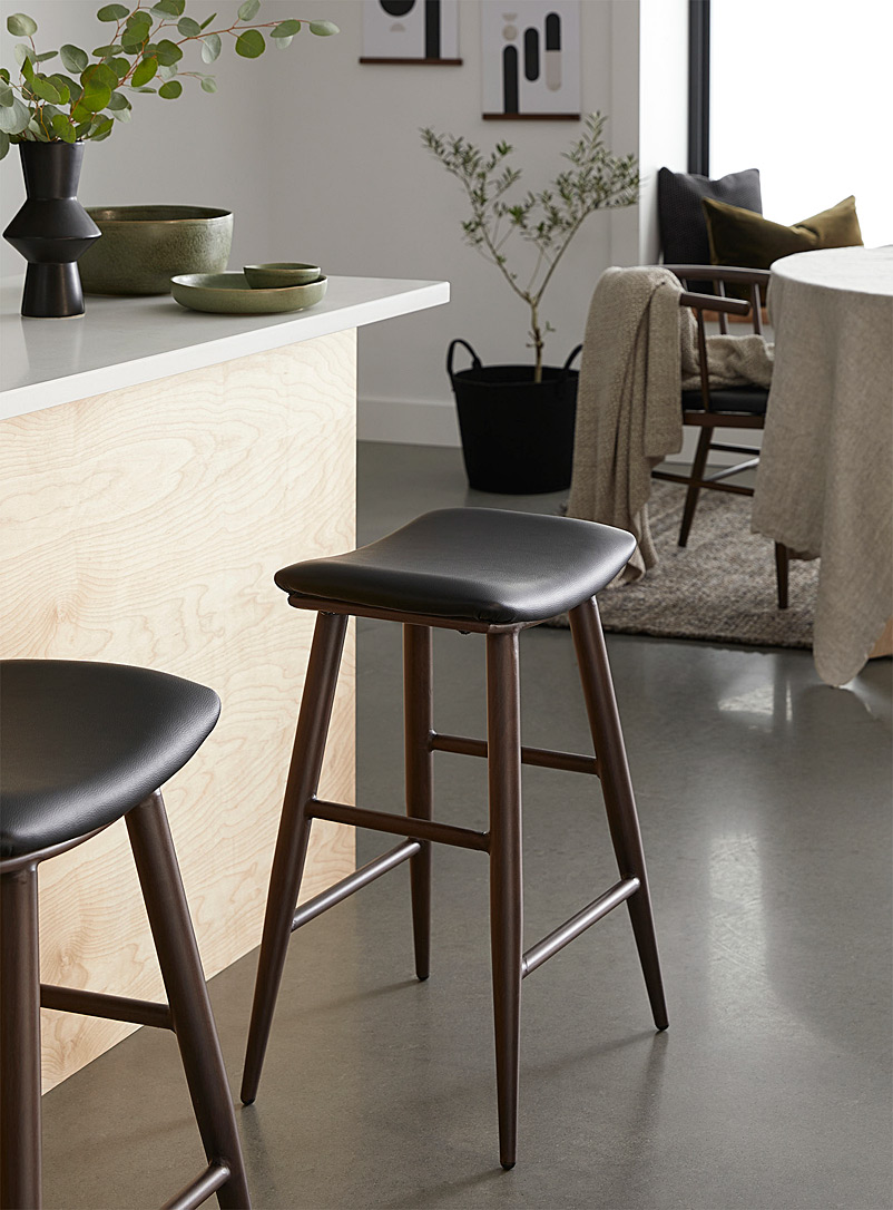 Simons Maison Black Elegant minimalist faux-walnut counter stool