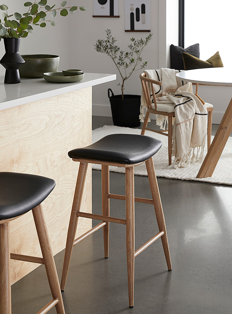Simons Maison Black Elegant minimalist faux-oak counter stool