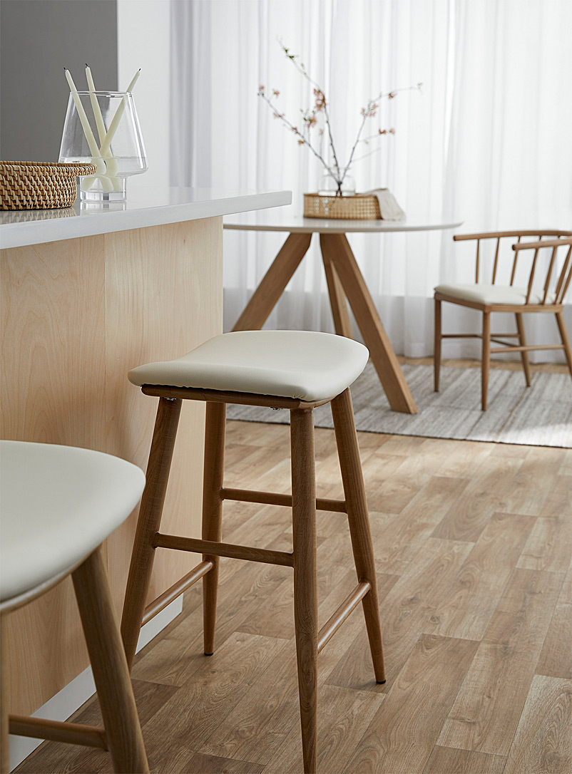 Simons Maison White Elegant minimalist faux-oak counter stool
