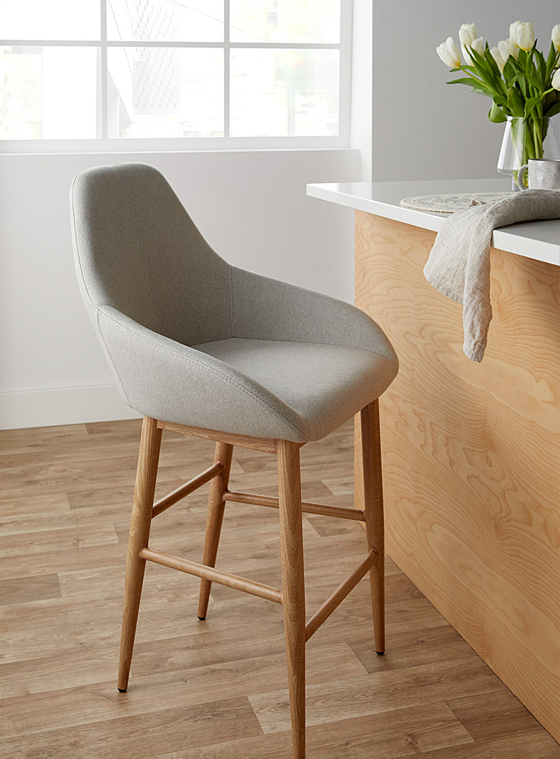 Simons Maison Ivory White Modern counter chair with faux-oak feet