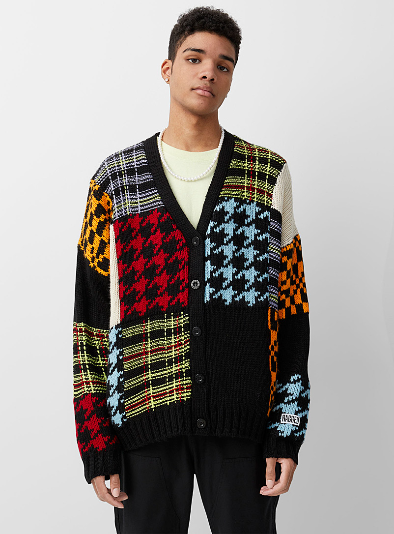 The Ragged Priest Assorted Eclectic patchwork cardigan for men
