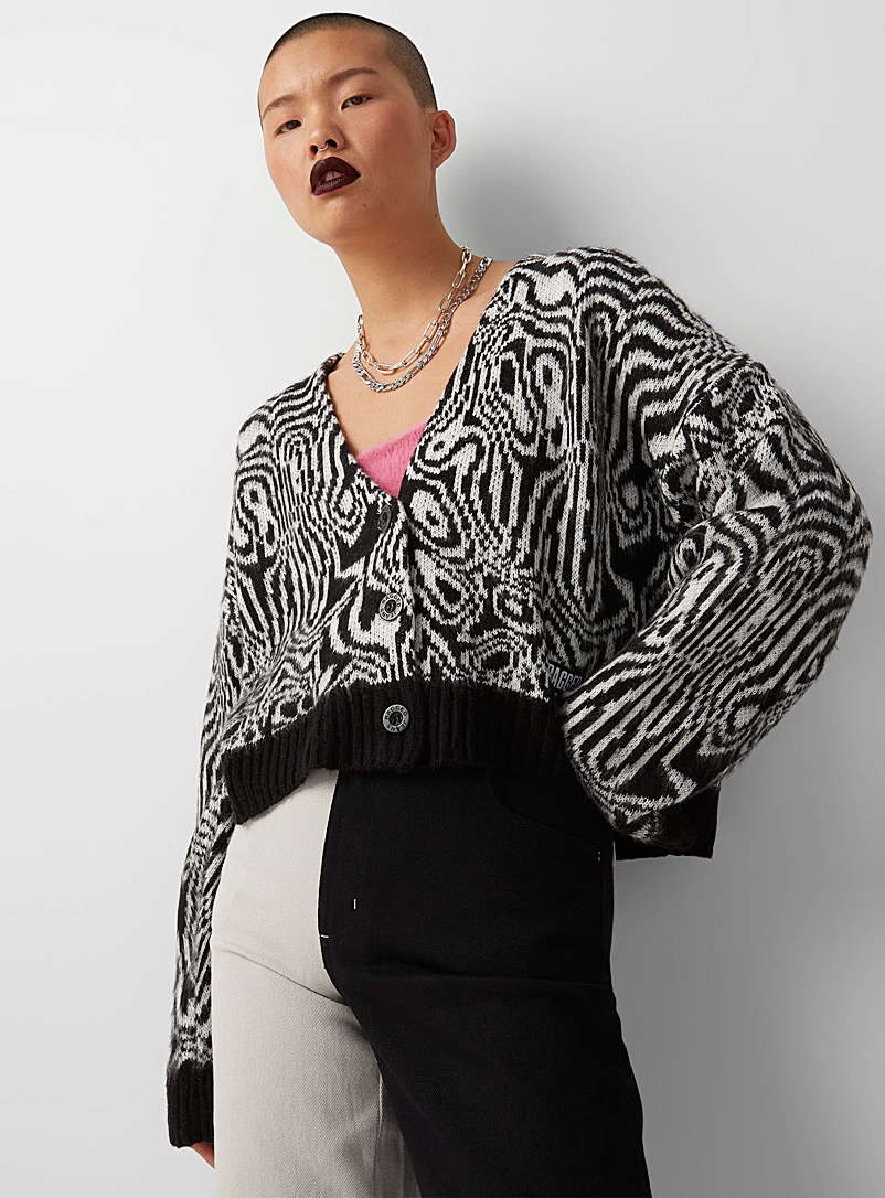 The Ragged Priest Black and White Black and white marbled cardigan for women