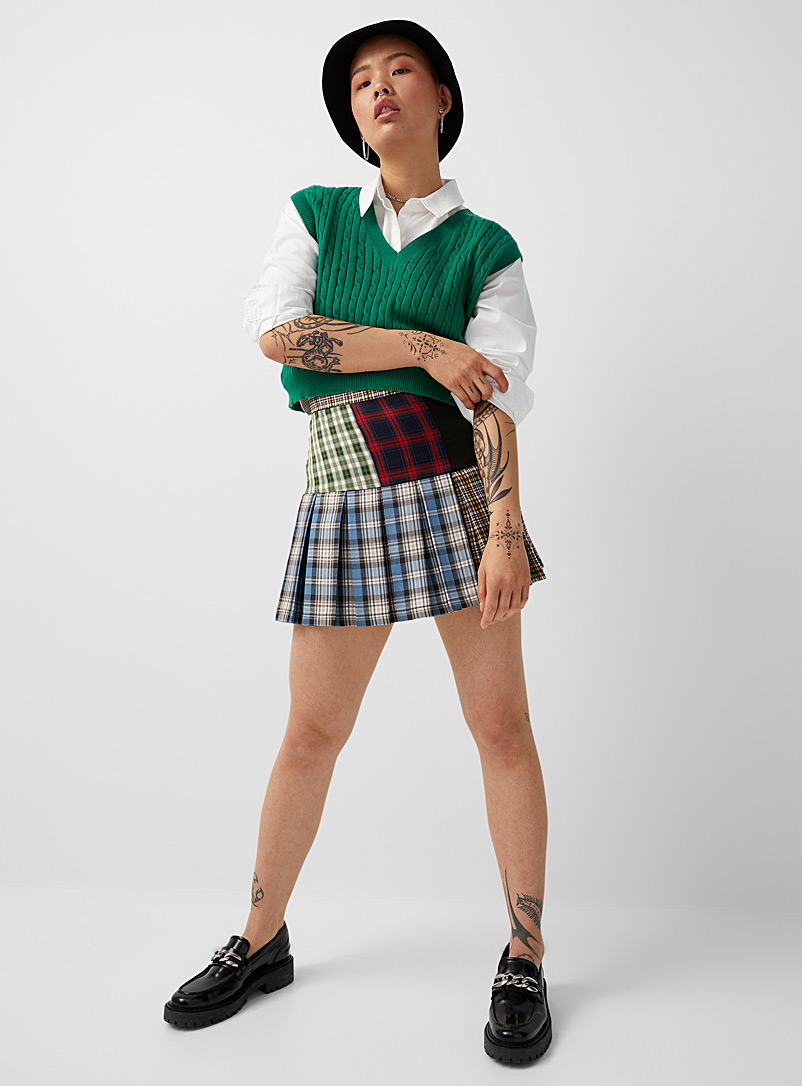 The Ragged Priest Assorted Patchwork check pleated skirt for women