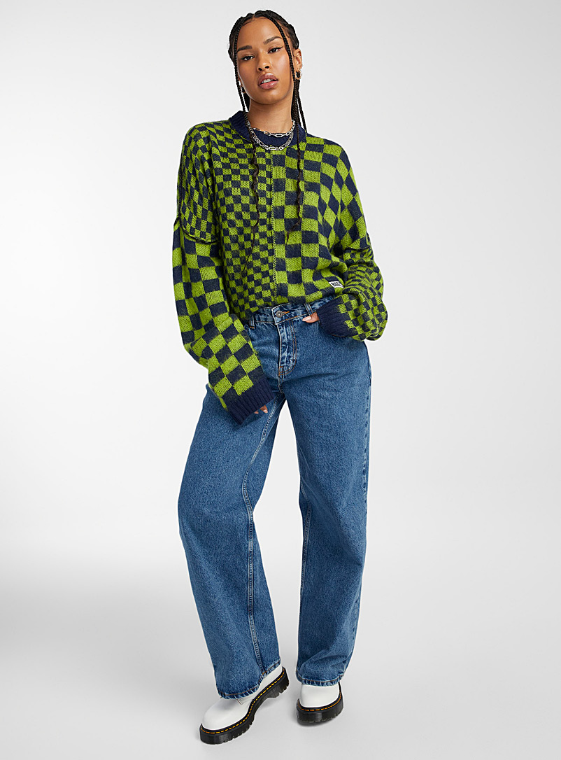 The Ragged Priest Patterned Green Lime check sweater for women