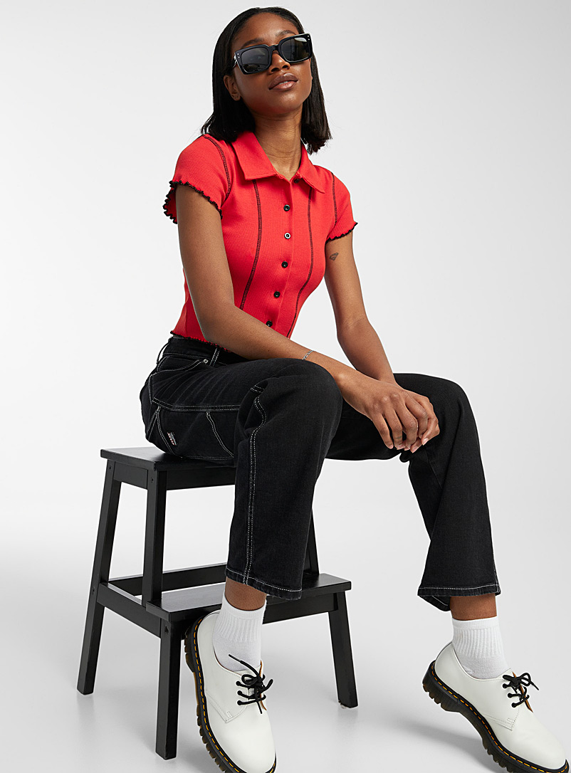 The Ragged Priest Red Accent seams red polo shirt for women