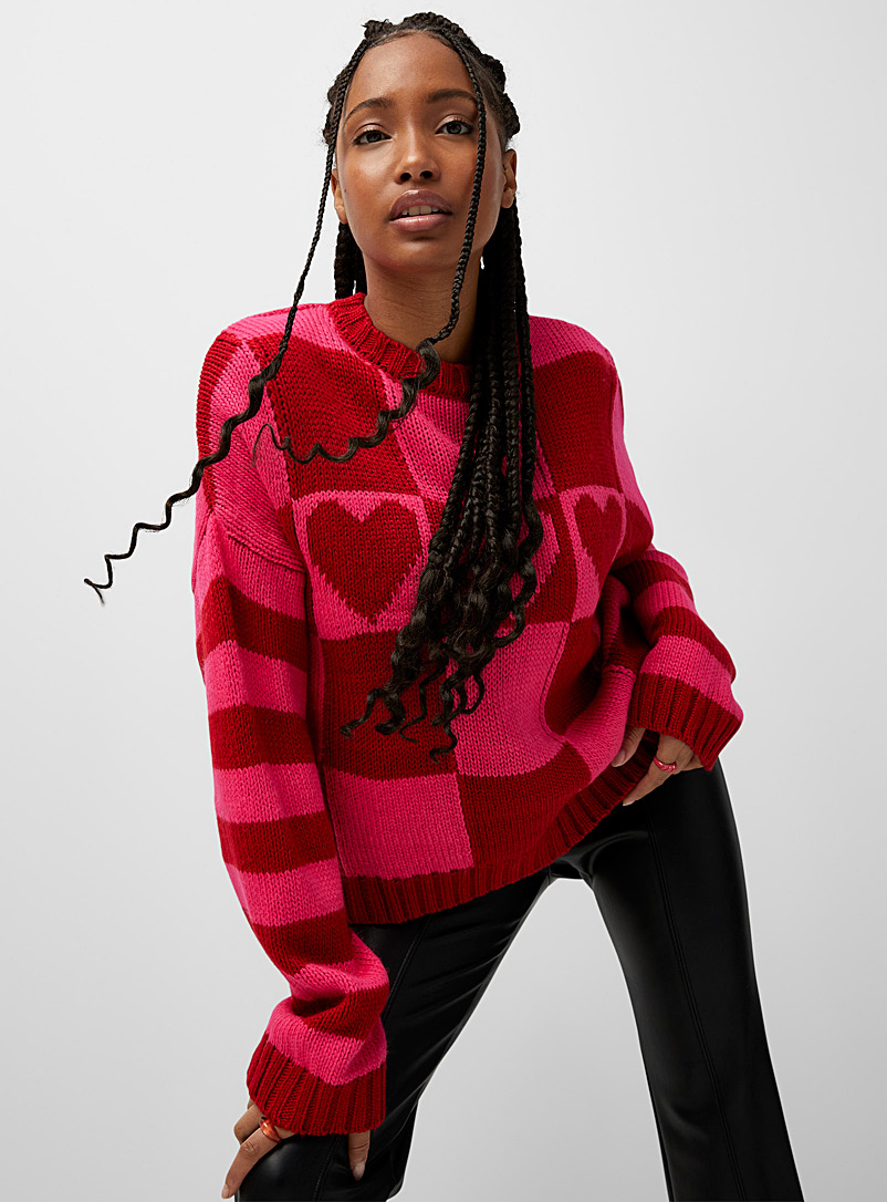 The Ragged Priest Patterned Red Heart check sweater for women