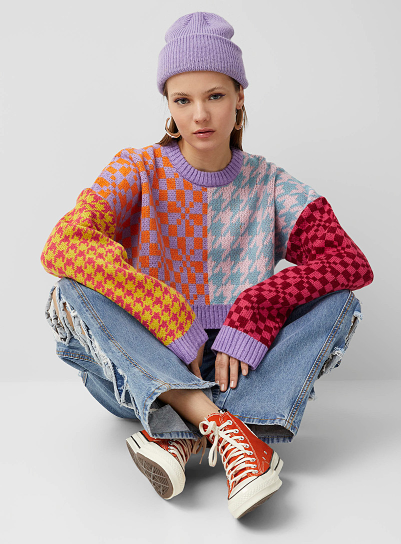 The Ragged Priest Assorted Colourful patchwork cropped sweater for women