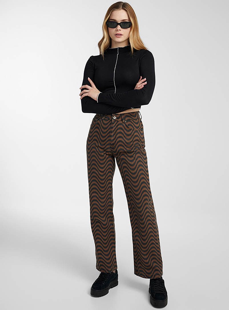 The Ragged Priest Patterned Brown Brown and black wave jeans for women