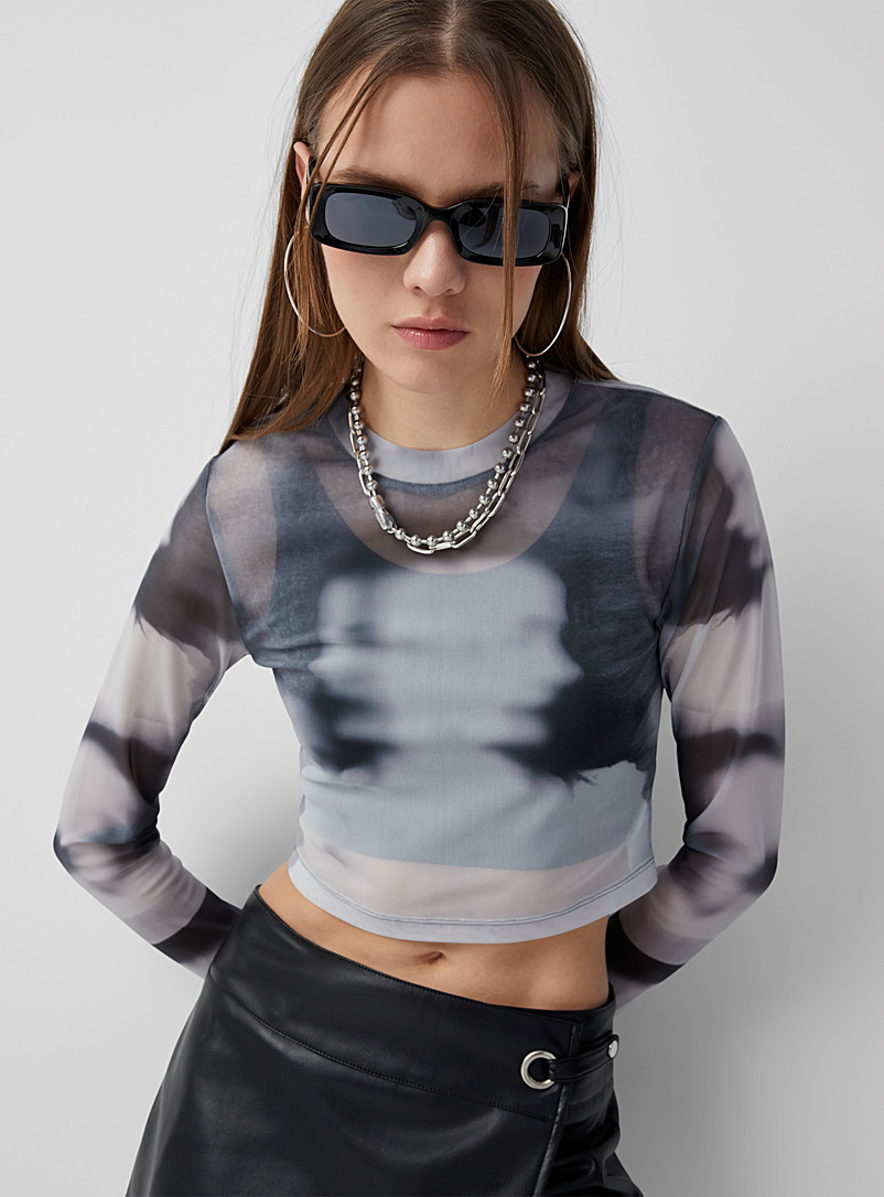 The Ragged Priest Black and White Cropped blurred Division T-shirt for women