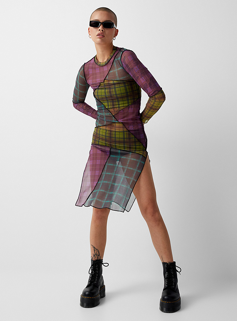 The Ragged Priest Assorted Patchwork checkers mesh dress for women