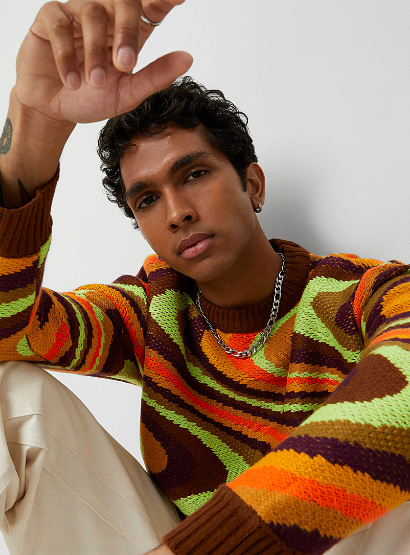 The Ragged Priest Assorted Psychedelic stripe sweater for men