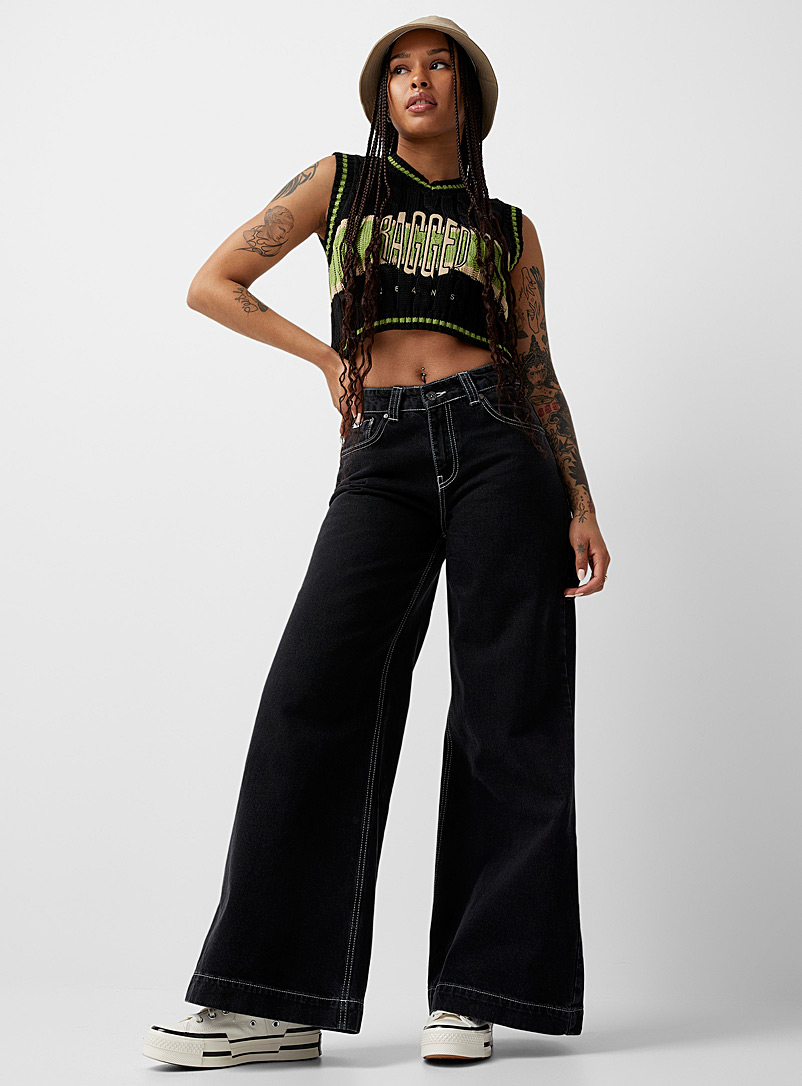 The Ragged Priest Black Sweeper extra-wide-leg jean for women