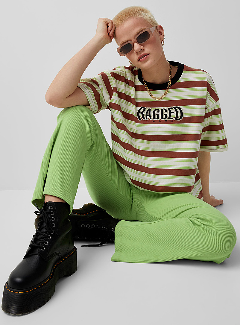 The Ragged Priest Assorted Baggy green and brown striped tee for women