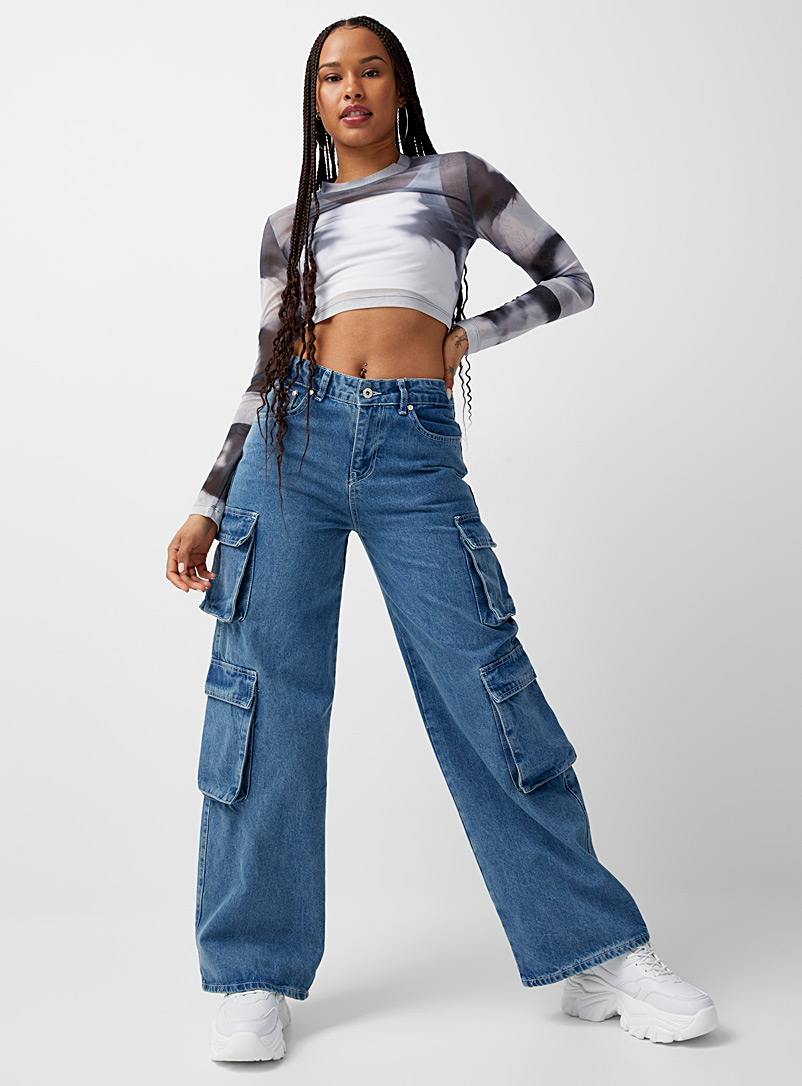 Petite Lily High Rise Cargo Jeans - Medium Blue Wash, Fashion Nova, Jeans
